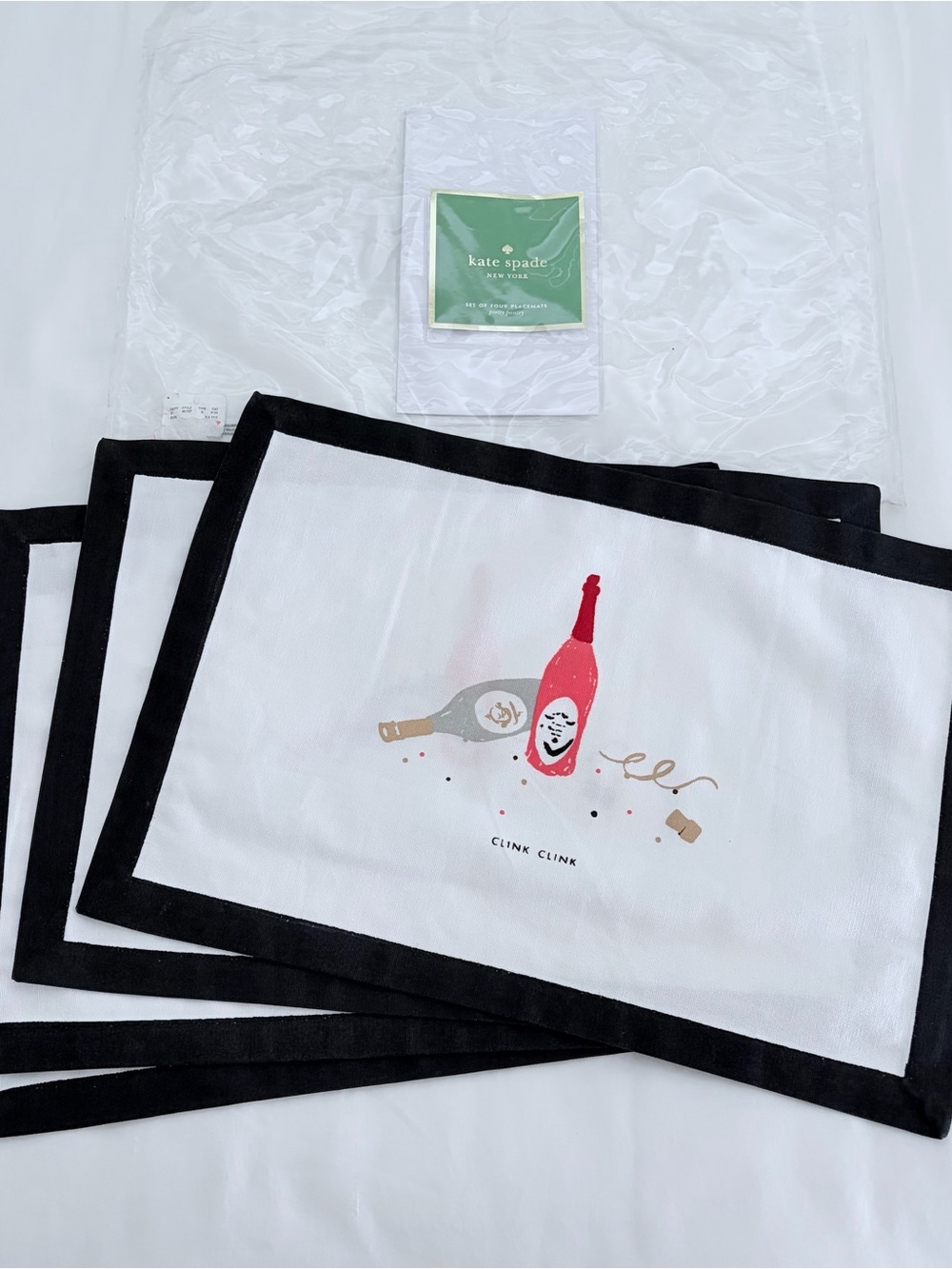Kate Spade Pretty Pantry Clink Clink Place Mats Set of 4, Pink Champagne Bottle